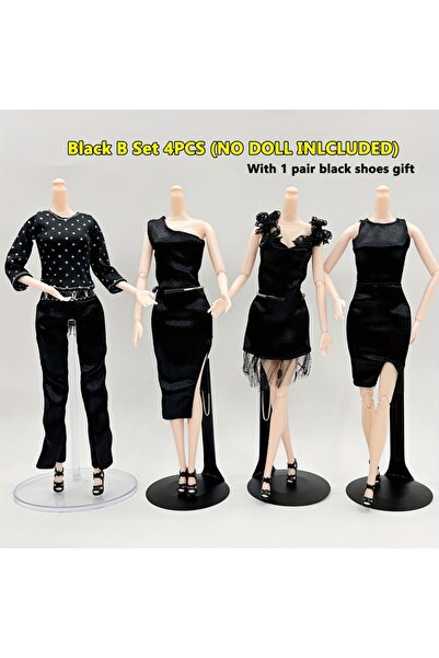 Choice مجموعة من ٤ ملابس، زوج واحد من الأحذية، أسود، فساتين سوداء أنيقة، لدمي...