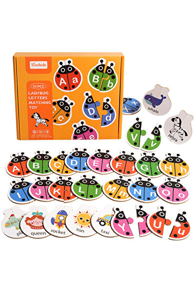 Kids Ladybug Puzzle Wooden Ladybug Alphabet Matching Puzzle, Double Sided Car...