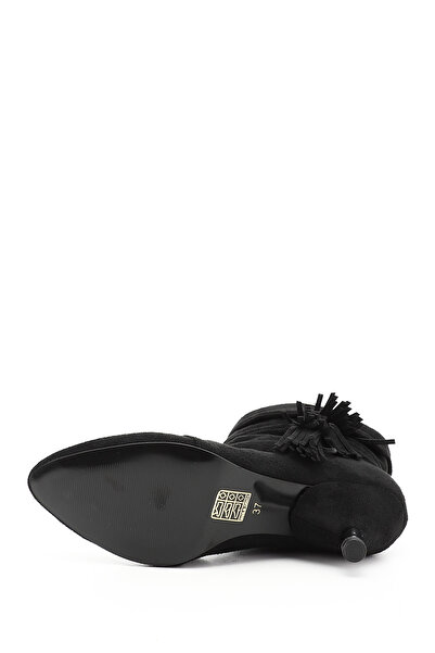 GÖNDERİ(R) Women / Girls Black Suede Tasseled Pointed Toe Thin Heeled Boots