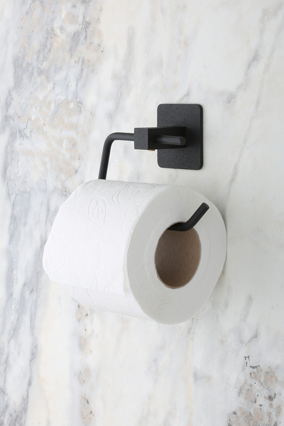 ERFAHOME Square Adhesive Black Open Toilet Roll Holder WC Paper Holder