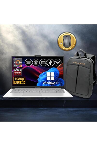 ASUS Vivobook Go 15 Ryzen5-7520U 8GB 512GB Nvme SSD E1504FA-BQ1741 Atl29 15.6" Win11Pro Notebook+Çan