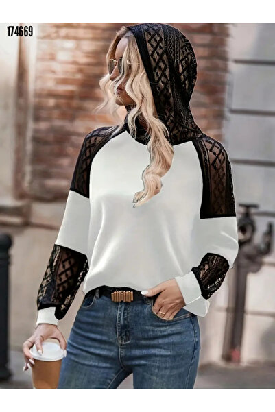moda wanilia Bluză elegantă pentru femei – țesătură din viscoză cu mâneci lungi și detaliu din dantelă