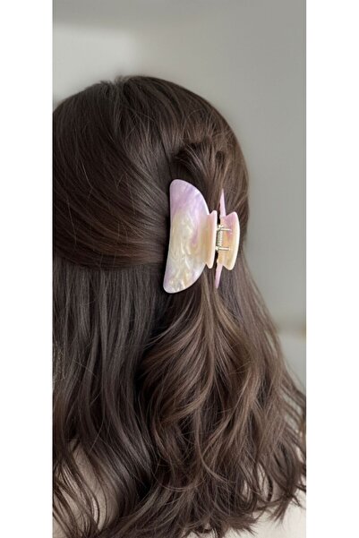 bettin tasarım Sedefli Ebruli Mermer Desenli Büyük Mandal Kadın Saç Tokası Se...