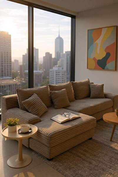 JOJO HOME Serenity Velvet Sofa, HD Foam, L x W x H:270 x 170 x 70cm, Orange