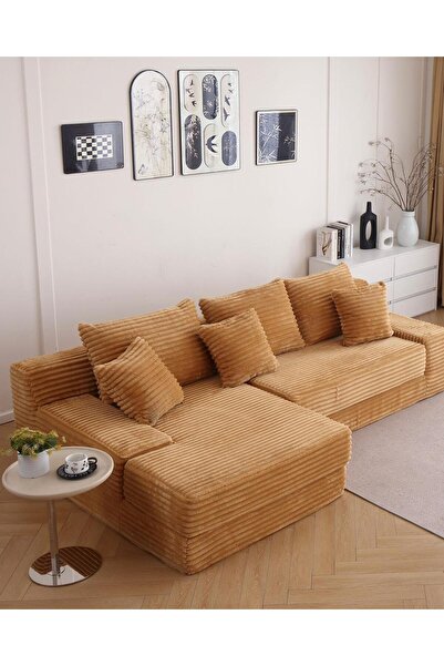 JOJO HOME Serenity Velvet Sofa, HD Foam, L x W x H:270 x 170 x 70cm, Orange