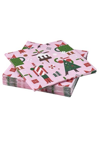 IKEA Χαρτοπετσέτα με σχέδιο Winterfınt, 33x33cm, 30 τεμάχια, μικτά σχέδια ροζ