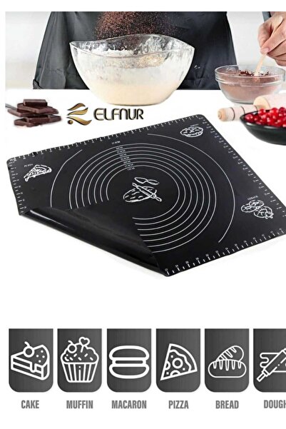elfnur Black Large Size 45X65 cm Silicone Rolling Mat for Dough Rolling Bakla...