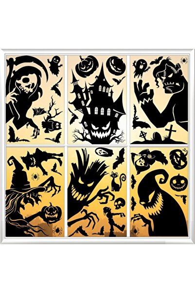 Yihelu Set 9 autocolante A4 pentru fereastra, negru, Halloween,