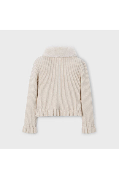 MAYORAL Girl's Detachable Collar Fur Knit Cardigan L26K4311-Ecru