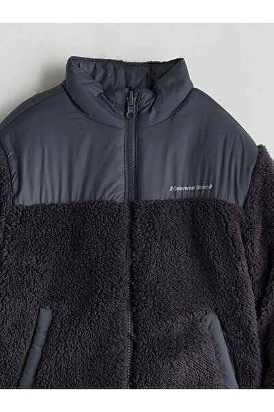 LC Waikiki LCW Kids Antracit guler ridicat Palton pentru băiat din pluș