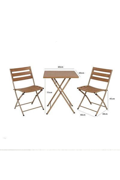Family Ship Outdoor Set - Table with 2 Folding Chairs - Dark Beige