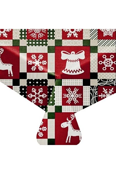 OEM Față de masă decorativă de Crăciun, dimensiune 180 x 140 cm, roșu/bej