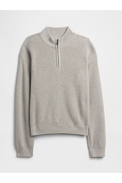 GAP Erkek Çocuk Gri Half-Zip Mockneck Kazak