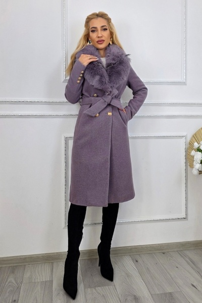 FashionForYou MABELL coat, with ripstop texture, drawstring and detachable collar, PURPLE
