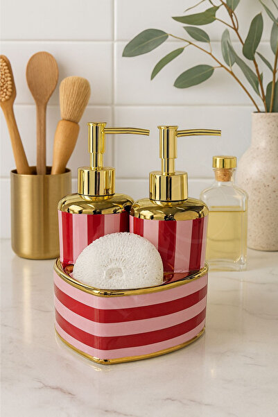 NEWNOW طقم صابون وإسفنجة عصري أنيق بخطوط باستيل مكون من 3 قطع للحمام والمطبخ