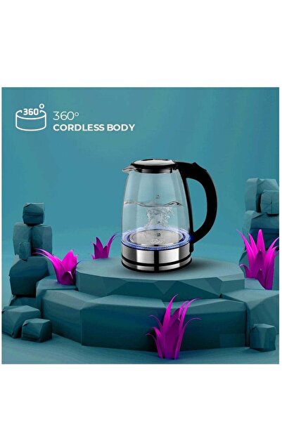 Generic 1.8L Cordless Glass Electric Kettle with Auto Shut-Off, 1500W, Black/Silver
