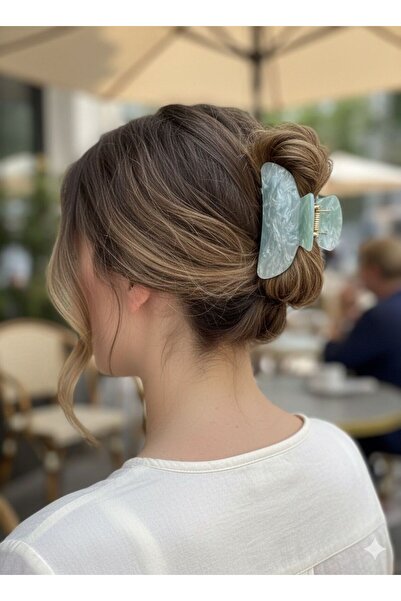 bettin tasarım Sedefli Ebruli Mermer Desenli Büyük Mandal Kadın Saç Tokası Se...