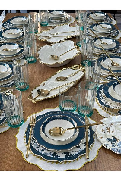 MD MİMOZA DEKOR Yemek Takımı 176 Parça 12 Kişilik Azur