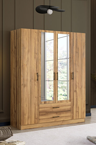 Setay Gardırop, Blesk Atlas 4 Kapaklı, Aynalı Çekmeceli Dolap