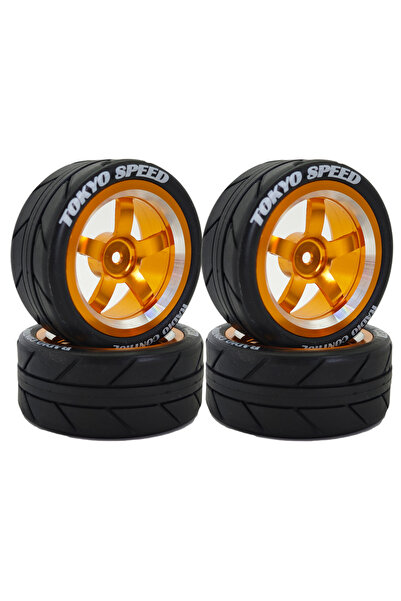 Choice 4 قطع من إطارات سباق RC 1/10 الذهبية، جنوط عجلات معدنية، محور 12 مم سداسي، لسيارة سباق 1:10 RC على الطريق Tamiya TT01 TT02