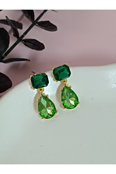 mos&more Green Stone Drop Stylish Women's Earrings