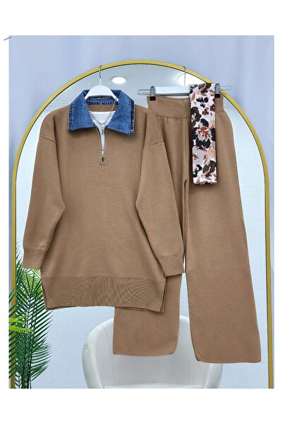 YEDİLALE Denim Collar Half-Zip Knitwear Double Suit