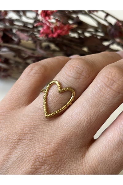 BURÇİN AKSESUAR خاتم قلب من الفولاذ قابل للتعديل