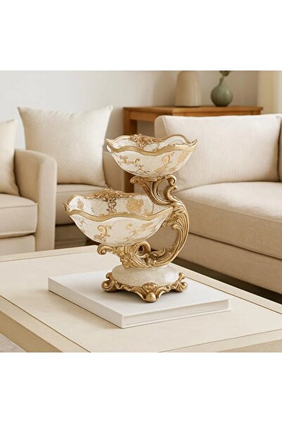 Vi Markets حامل حلويات فاخر بطبقتين بتصميم كلاسيكي مزخرف ولمسات ذهبية أنيقة.