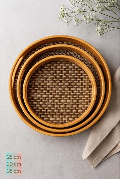 YzHome 3-Piece Round Bamboo Tray Presentation Serving Tray 25 30 35cm