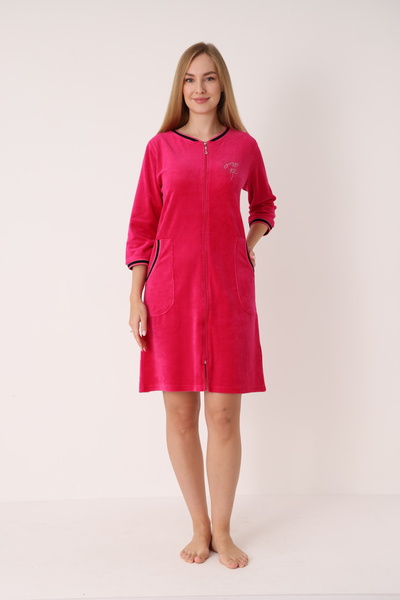 ROMEO LİFE Women's Cotton Velvet Zippered Winter Dress 3610