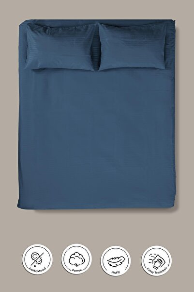 Cotto Home Set de lenjerie de pat dublu din satin de bumbac cu cearșaf elasti...