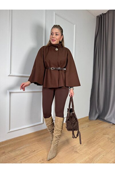 Size Özgü Кафеено пончо с златни копчета