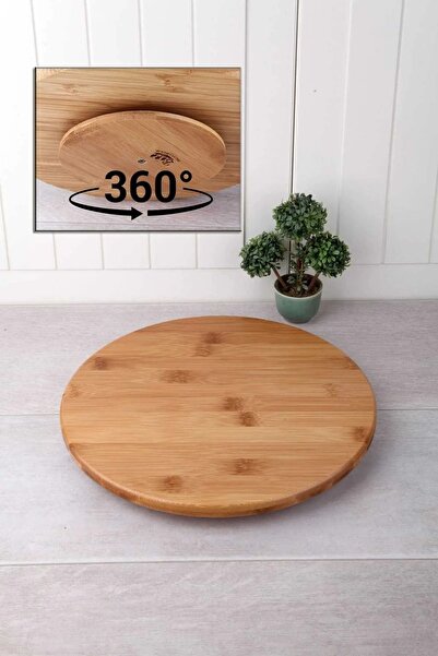 Acarlar Ticaret Bambu 360 Derece Dönen Yuvarlak Lüx Servis Sunum Tabağı Pizza Peynir Sunum Tahtası 31 Cm