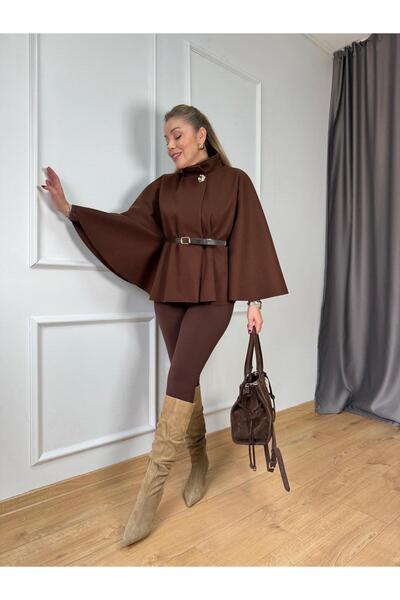 Size Özgü Кафеено пончо с златни копчета