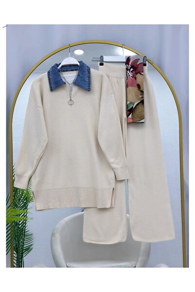 YEDİLALE Denim Collar Half-Zip Knitwear Double Suit