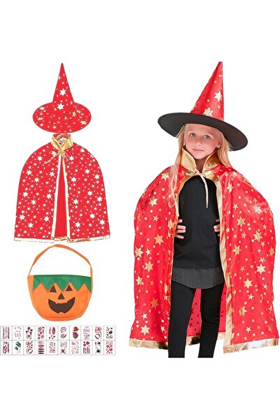 Seasboes Costum Halloween rosu cu 20 autocolante pentru copii,