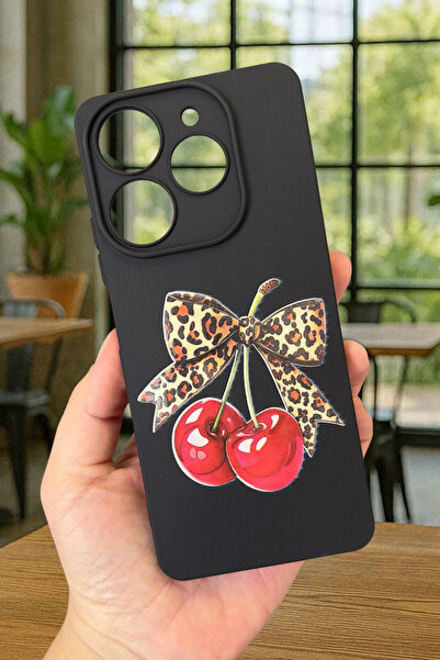 Vip Case Tecno Spark 10 PRO Uyumlu Kiraz Leopar Fiyonk Desenli Silikon Darbe Emici Rubber Kılıf