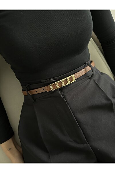 LİA KEMER حزام نسائي من ايكون بتصميم مربع ومشبك ذهبي، حزام خصر، حزام للسترة، ...