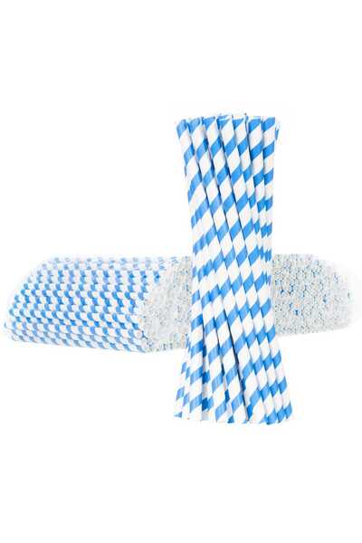 Other paper straws PAPER STRAWS thick 8/205mm - white and blue 500pcs.