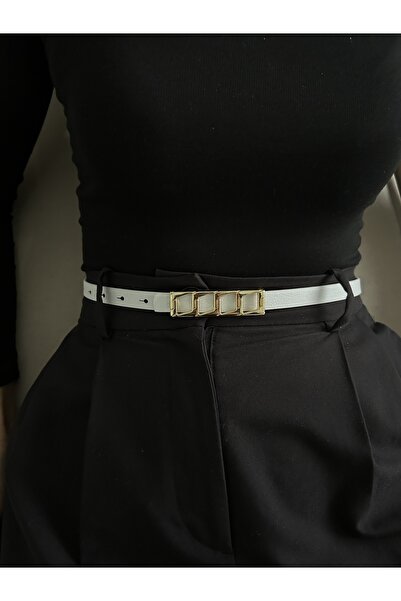 LİA KEMER Icon Square Patterned Gold Buckle Model Women's Belt Waist Belt Coat Belt Dress Belt