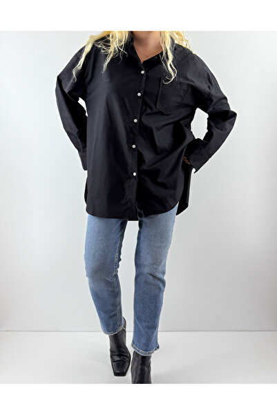 Modaonna Black Oversized Poplin Shirt