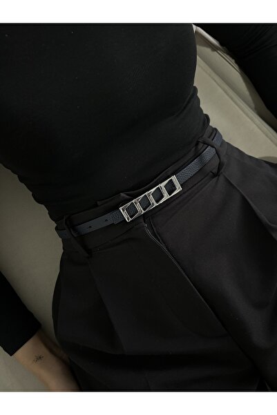 LİA KEMER Icon Square Patterned Silver Buckle Model Women's Belt Waist Belt Coat Belt Dress Belt