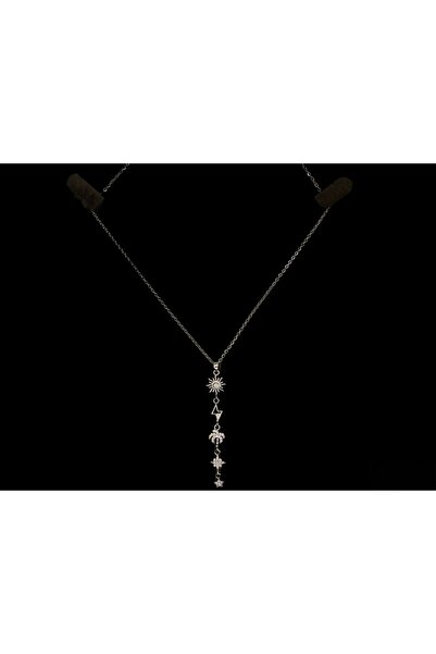 TinyLoveBox Silver Renk Çelik Sallantılı Y Kolye - Yıldız & Şimşek & Güneş Charm Kolye