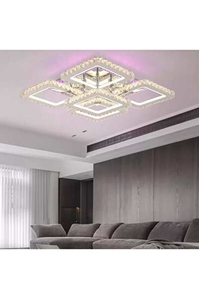 Alessandro DESIGN Lustra Led Cu Telecomanda Cu Cristal Quadria Supremo Rgb, 5 Patrate, Lumina Rece/Calda/Neutra, Dimab