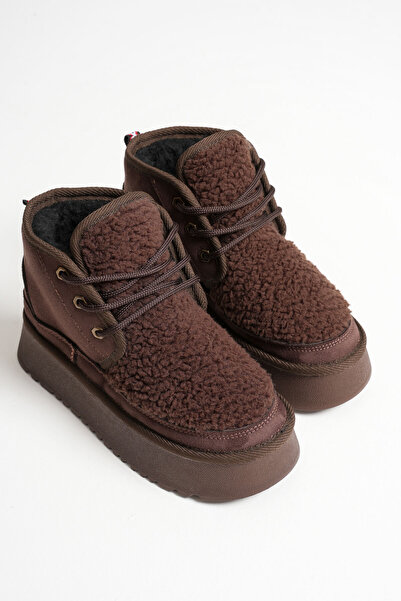 TRENDELLA Loana Γυναικείες μπότες με χοντρή σόλα από Shearling Bitter Brown