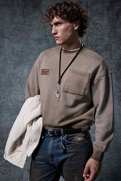 ablukaonline Мъжка велосипедна блуза с джоб на яката, кафява