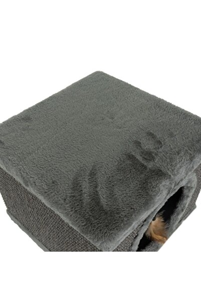 Purlov Casuta pisici gri 38x32x32 cm cu picioare lemn – Patut confortabil pentru pisica