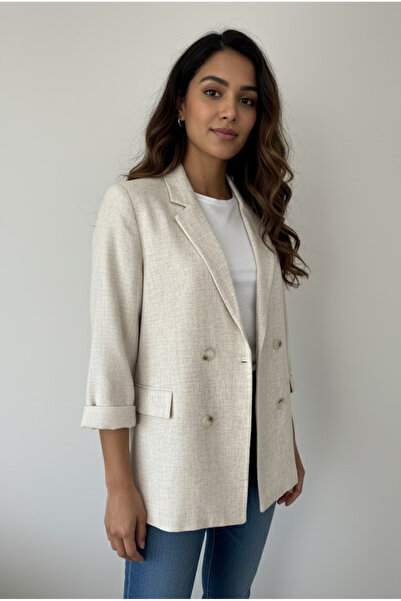 My Blog Natural Color Linen Sleeve Folded Blazer Jacket