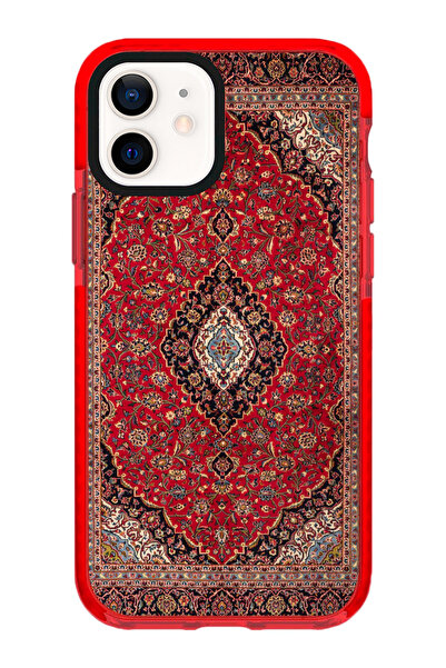 shoptocase iPhone 11 Uyumlu Kenar Korumalı Vintage Halı Desenli Kırmızı Telefon Kılıfı
