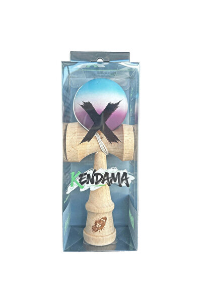 OEM Jucarie Kendama X Originala, Profesionala din Lemn, Rubber Grip, 18 cm, Gradient Albastru Alb Mov